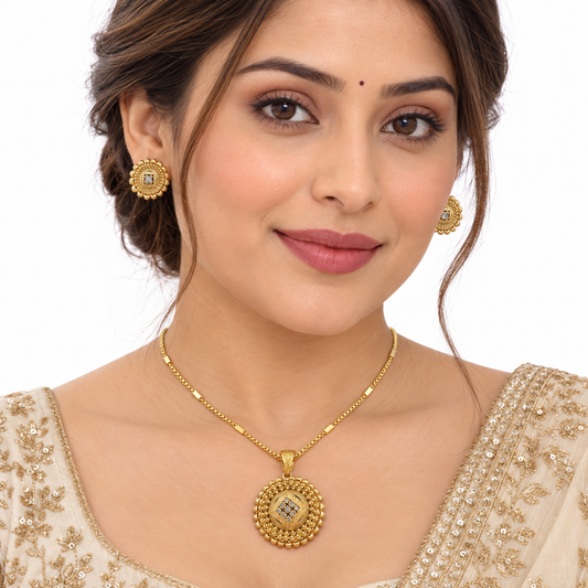 Traditional Gold Bead Pendant Necklace Set For Women