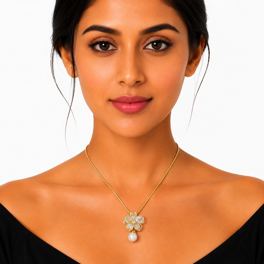 Anti Tarnish Gold Plated Floral Pendant Set for Women