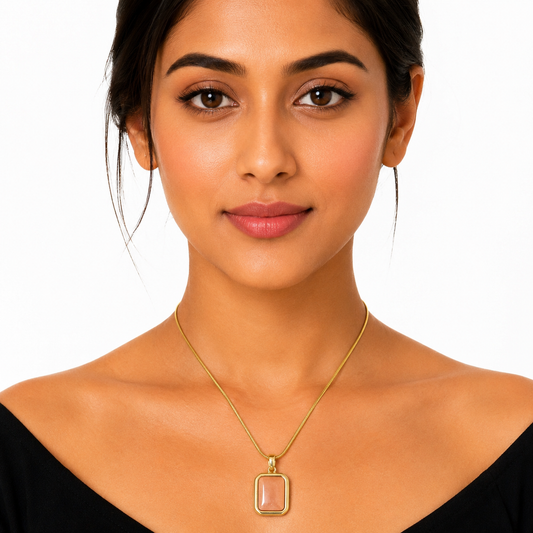Anti Tarnish Gold Plated Peach Stone Pendant Necklace for Women