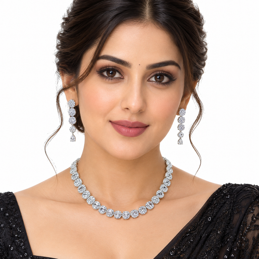 Crystal Bead Necklace Set with Drop Earrings for Women
