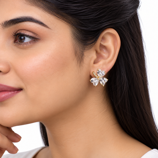 Gold Butterfly Crystal Stud Earrings for Women