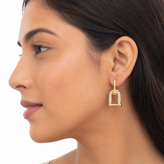 Gold Crystal Geometric Drop Earrings for Women