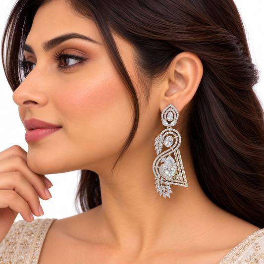 Gold Crystal Leaf Design Drop Earrings for Women