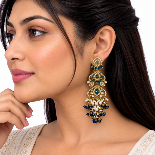 Gold Blue Pearl Drop Earring