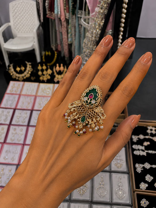 Royal Emerald Pearl Jhumka Ring