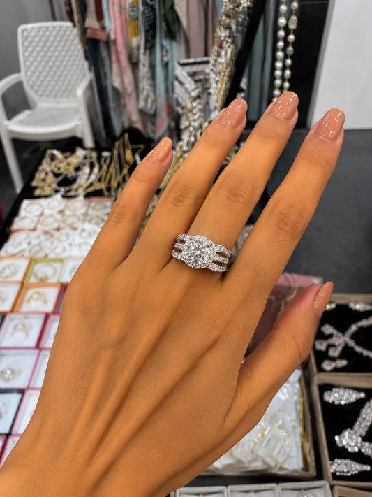 Silver Crystal Double-Band Statement Ring