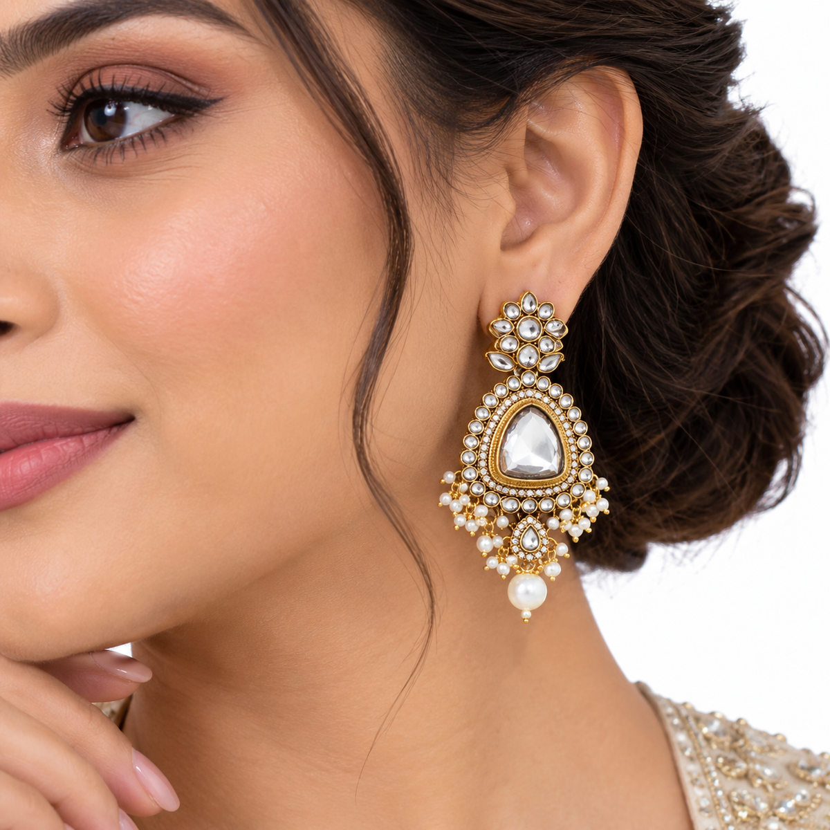 Pearl Kundan Necklace Set for Women with Earrings