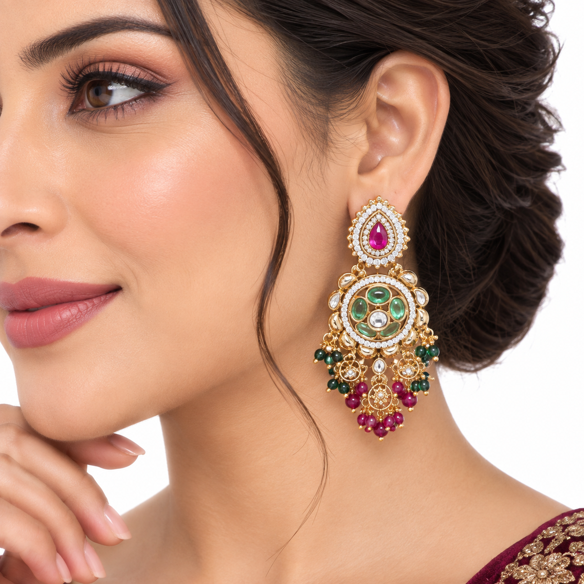 Multicolor Kundan Necklace Set with Traditional Earrings