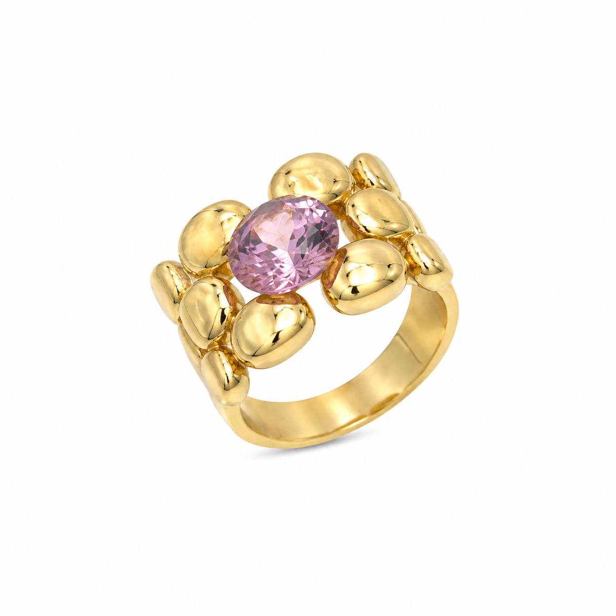 Anti Tarnish Gold Pink Stone Floral Statement Ring