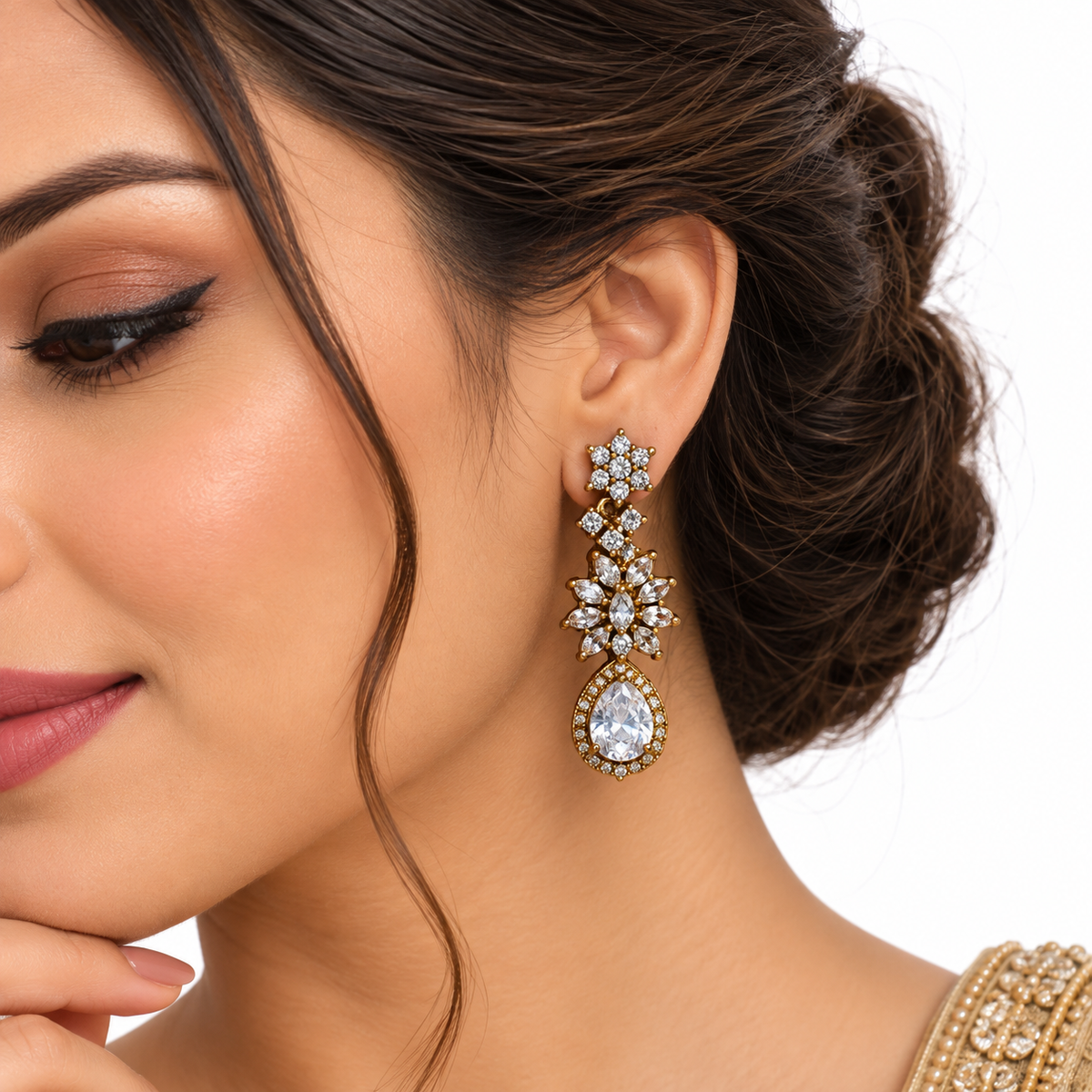 Gold-Plated Crystal Floral Necklace Set with Earrings