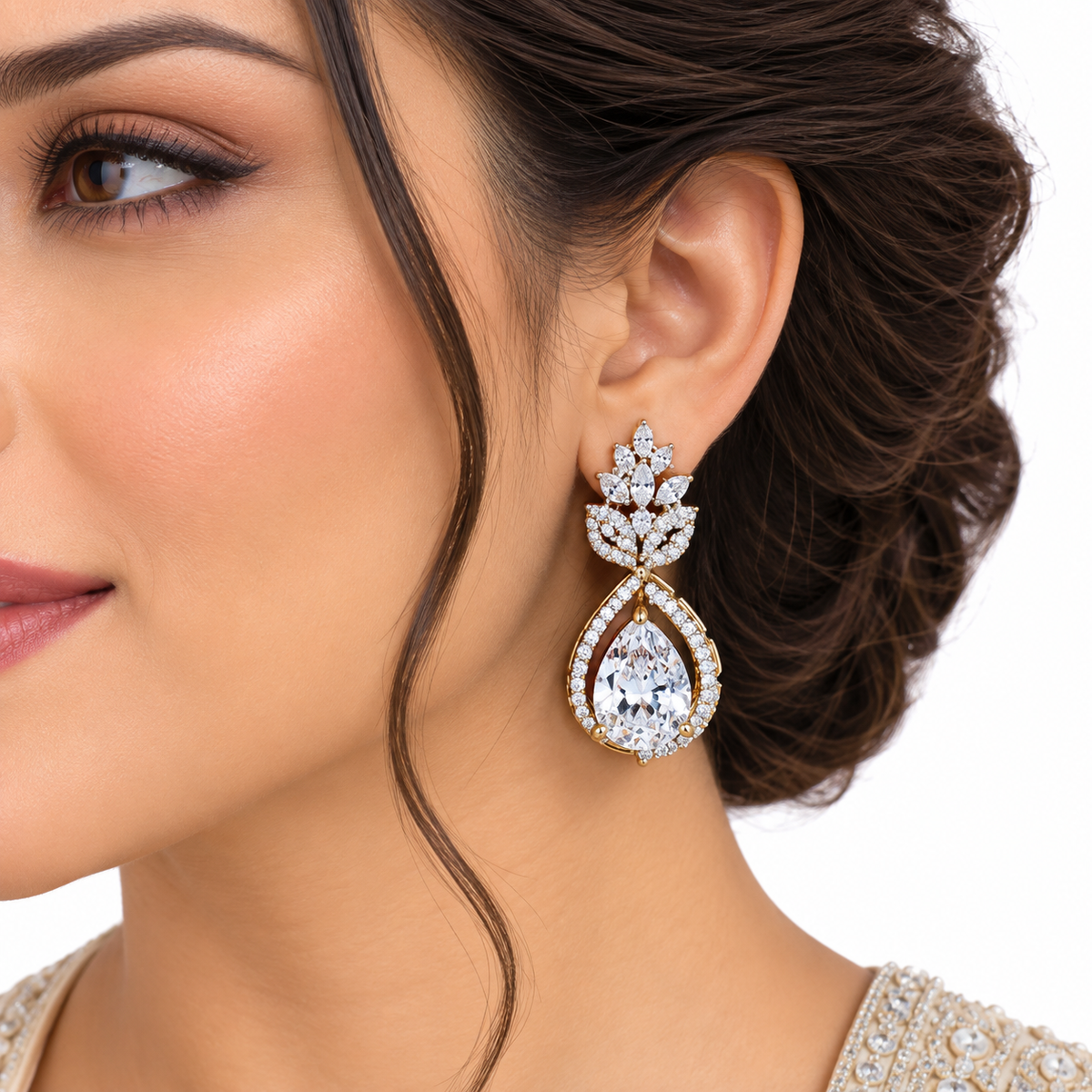 Crystal Teardrop Floral Necklace Set With Earrings