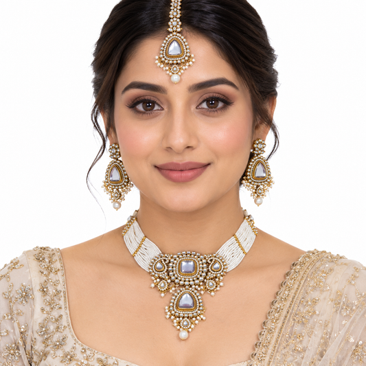 Pearl Kundan Necklace Set for Women with Earrings