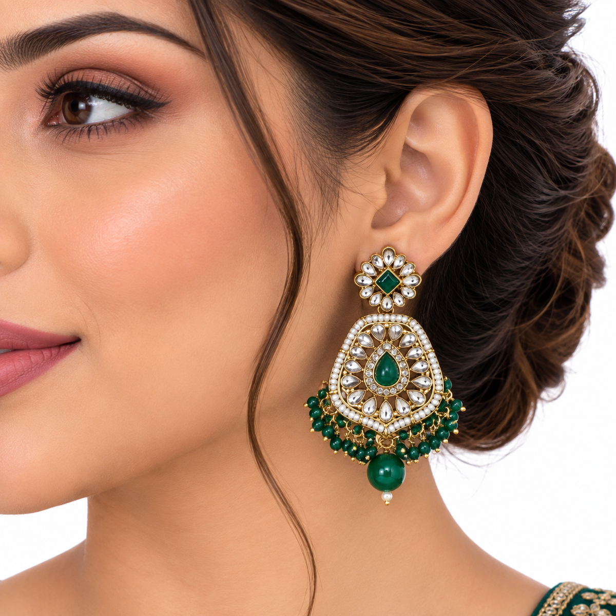 Green Beaded Kundan Choker Necklace Set with Tikka