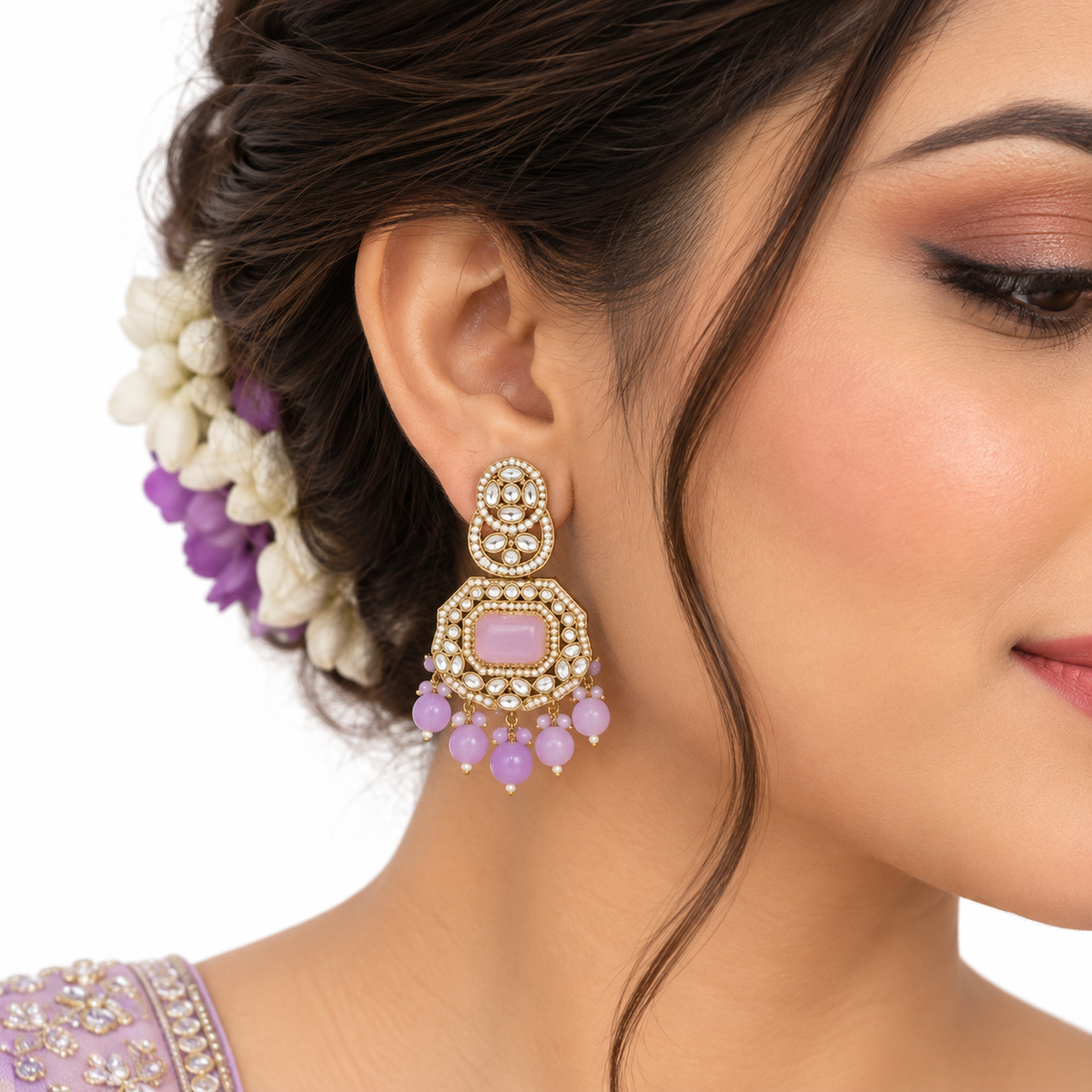 Pastel Pearl Gold Necklace Set With Jhumka Earrings