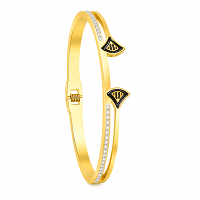 Gold Black Enamel Crystal Trim Cuff Bracelet for Women