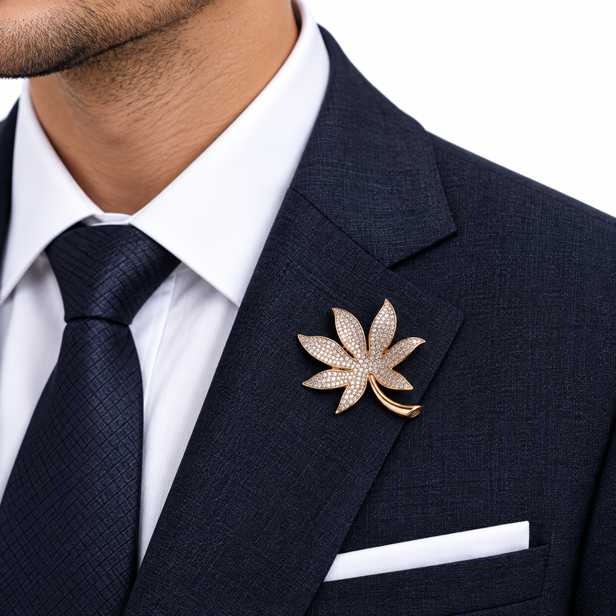 Elegant Gold Floral Crystal Leaf Brooch