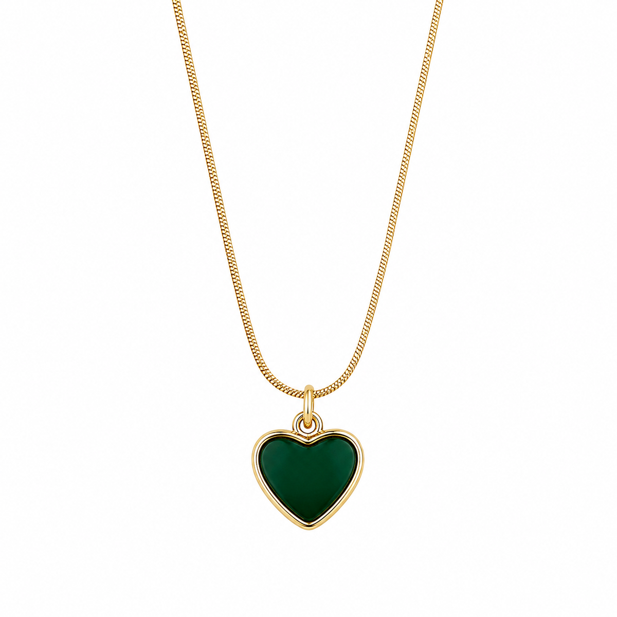Anti Tarnish Gold Plated Green Heart Pendant Necklace for Women