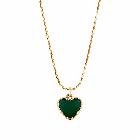 Anti Tarnish Gold Plated Green Heart Pendant Necklace for Women