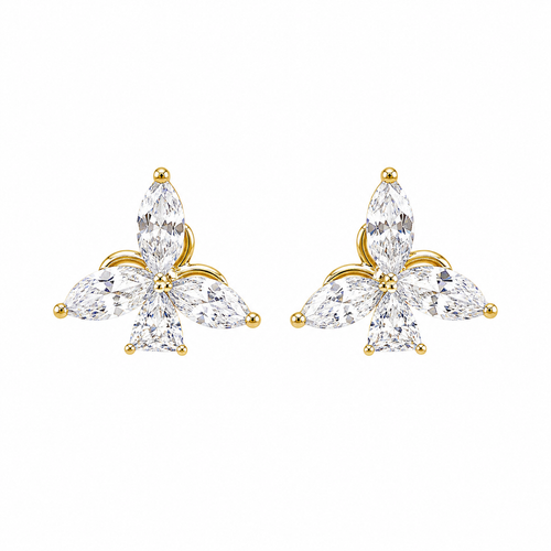 Gold Floral Cluster Stud Earrings with Crystal Stones