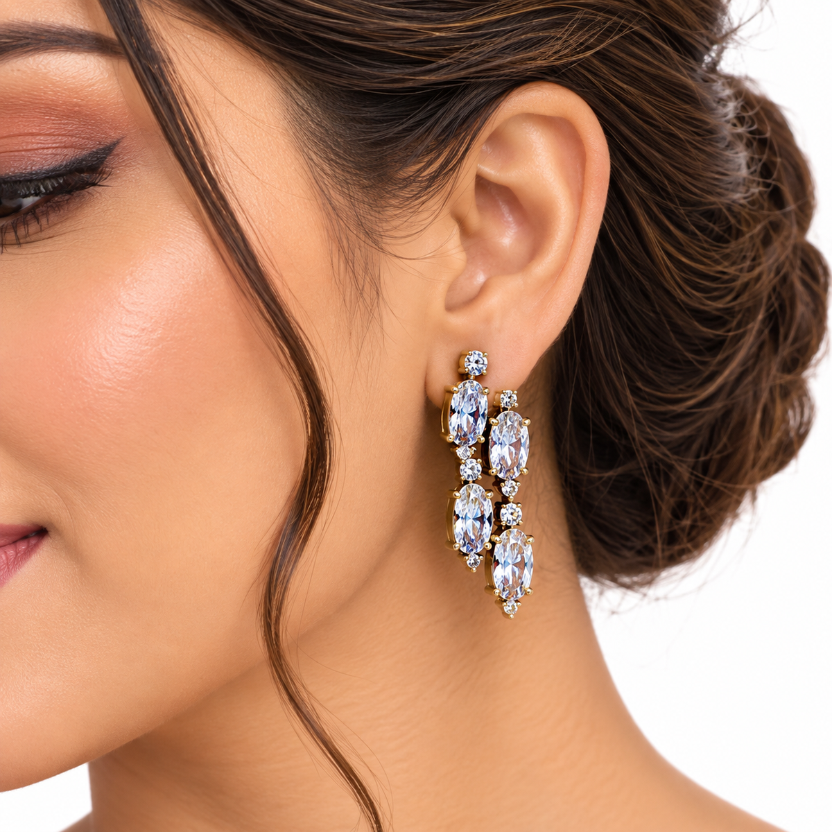 Silver Crystal Leaf Necklace Set with Matching Earrings