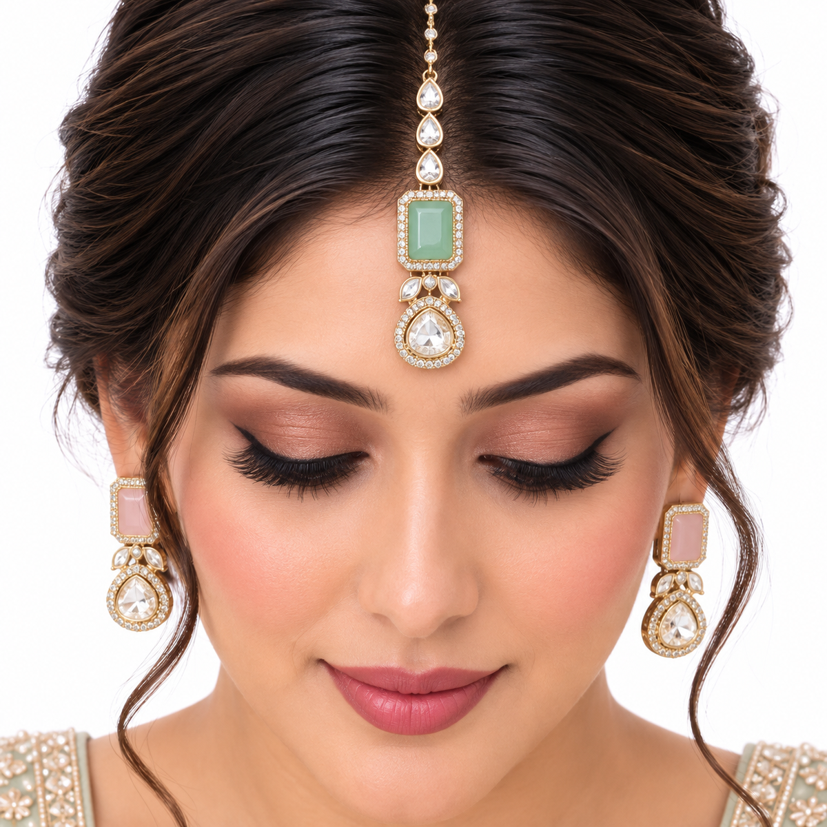 Pastel Kundan Pearl Choker Set With Statement Tikka