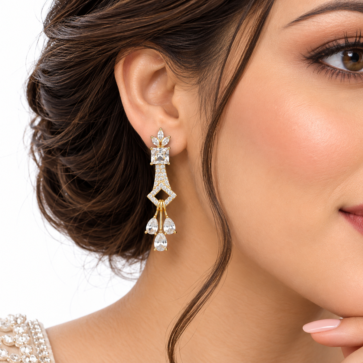 Golden Crystal Vine Necklace Set With Drop Earrings