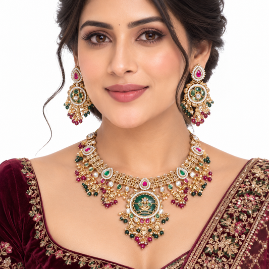 Multicolor Kundan Necklace Set with Traditional Earrings