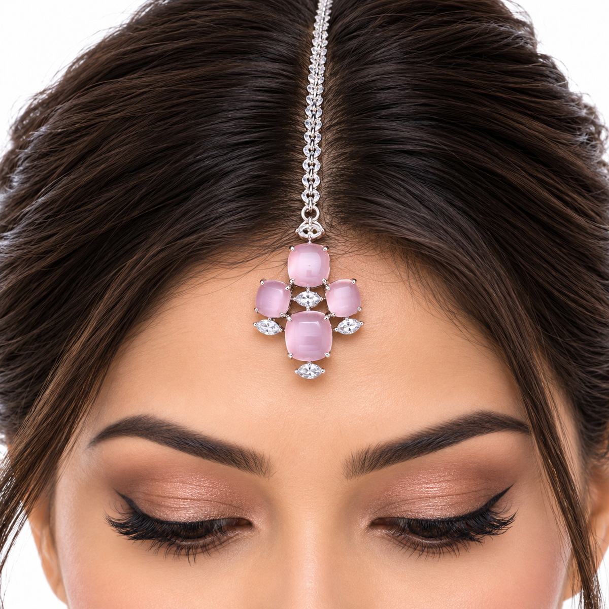 Pink Crystal Bridal Necklace Set With Matching Earrings