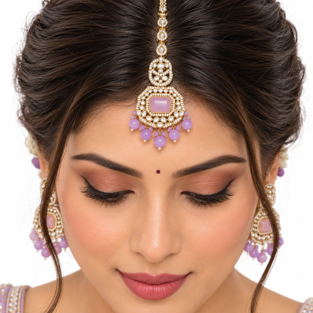 Pastel Pearl Gold Necklace Set With Jhumka Earrings