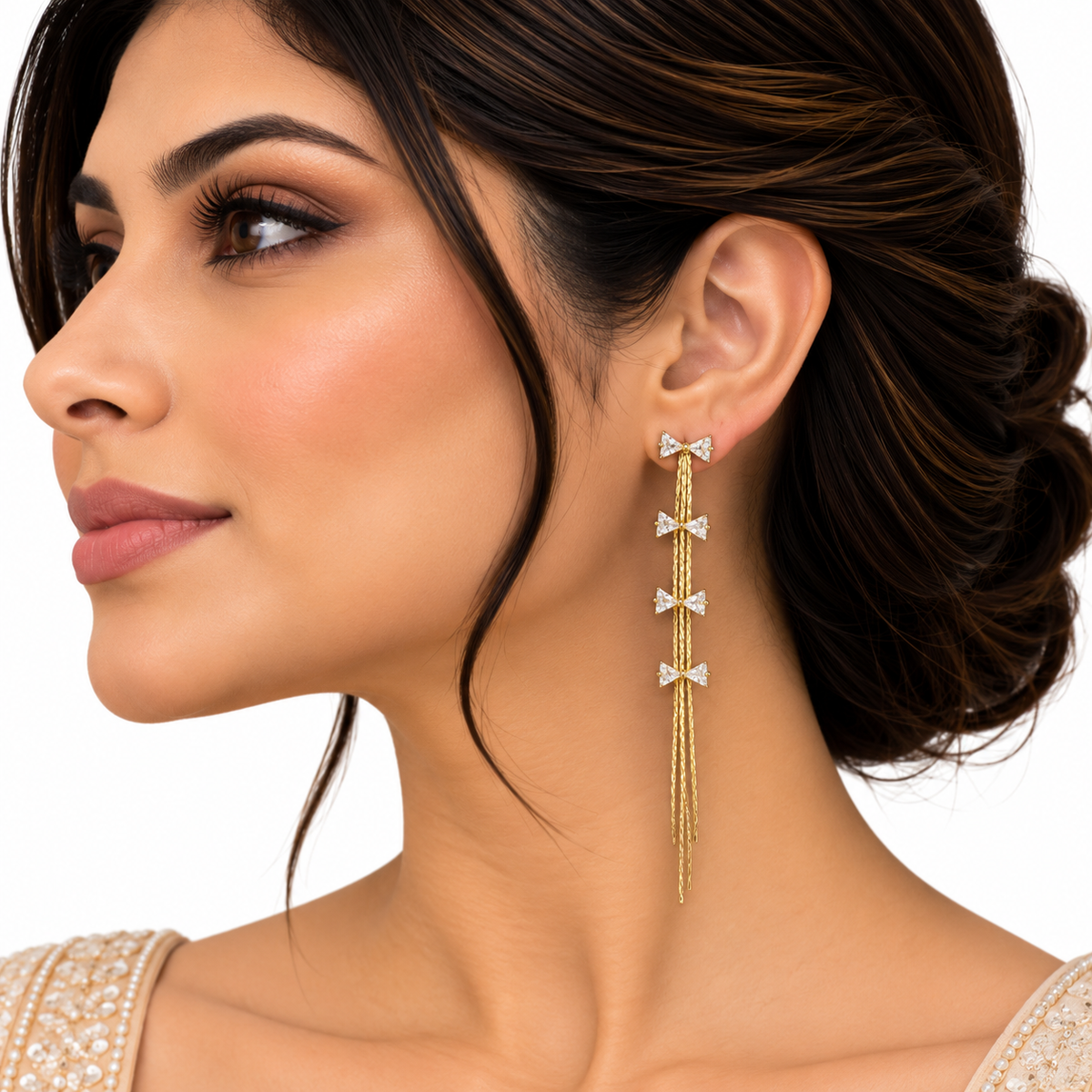 Gold Bow Drop Earrings for Women
