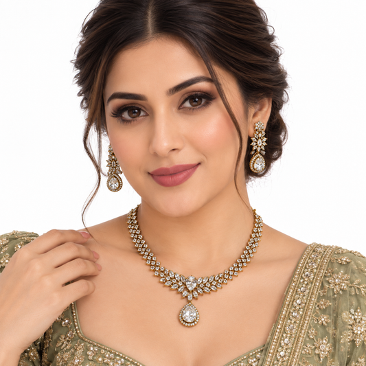 Gold-Plated Crystal Floral Necklace Set with Earrings