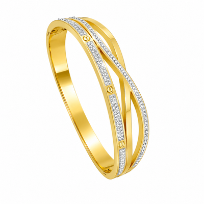 Anti Tarnish Gold Double Row Crystal Cuff Bracelet