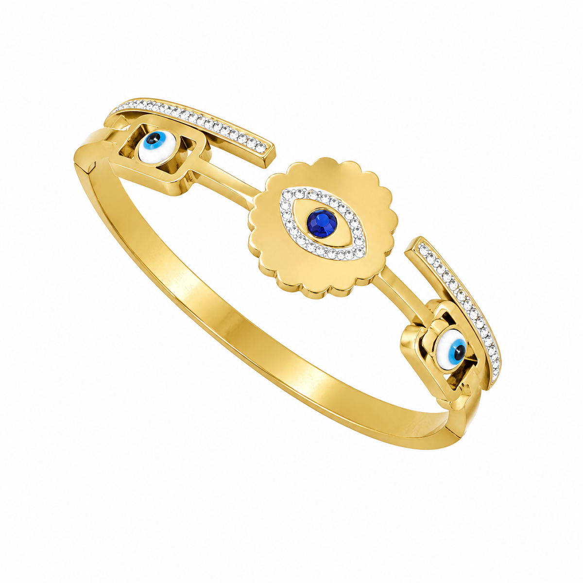 Anti Tarnish Gold Evil Eye Floral Cuff Bracelet