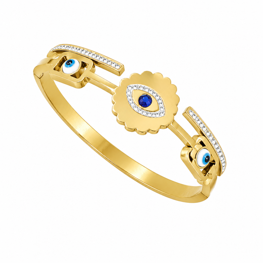 Anti Tarnish Gold Evil Eye Floral Cuff Bracelet