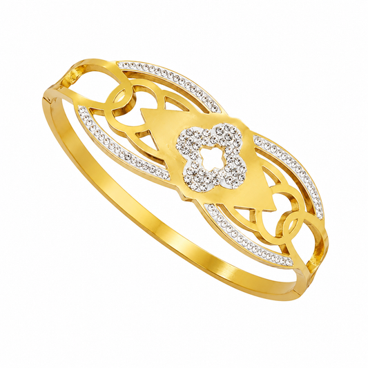 Anti Tarnish Gold Floral Crystal Cuff Bracelet