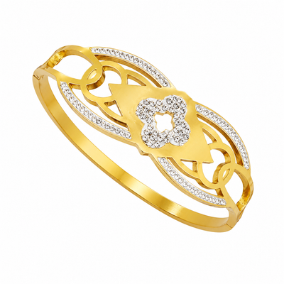 Anti Tarnish Gold Floral Crystal Cuff Bracelet