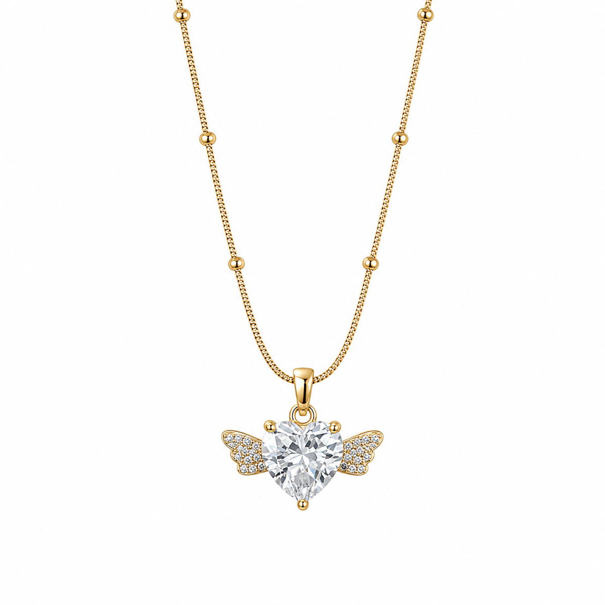 Anti Tarnish Gold Plated Heart Wing Pendant Necklace for Women