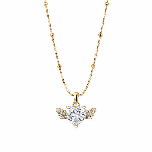 Anti Tarnish Gold Plated Heart Wing Pendant Necklace for Women