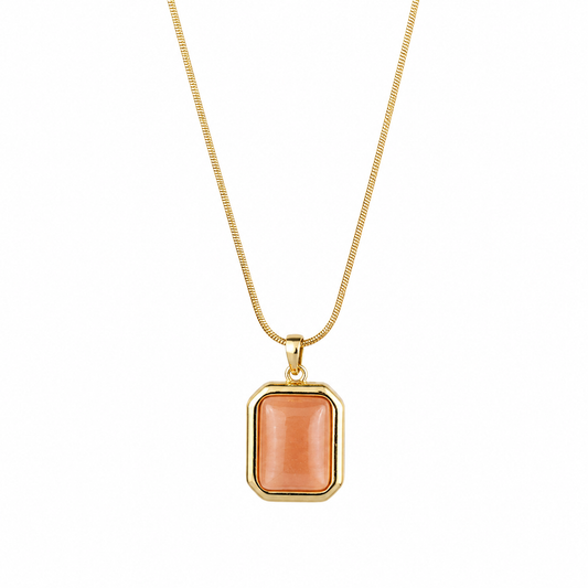 Anti Tarnish Gold Plated Peach Stone Pendant Necklace for Women