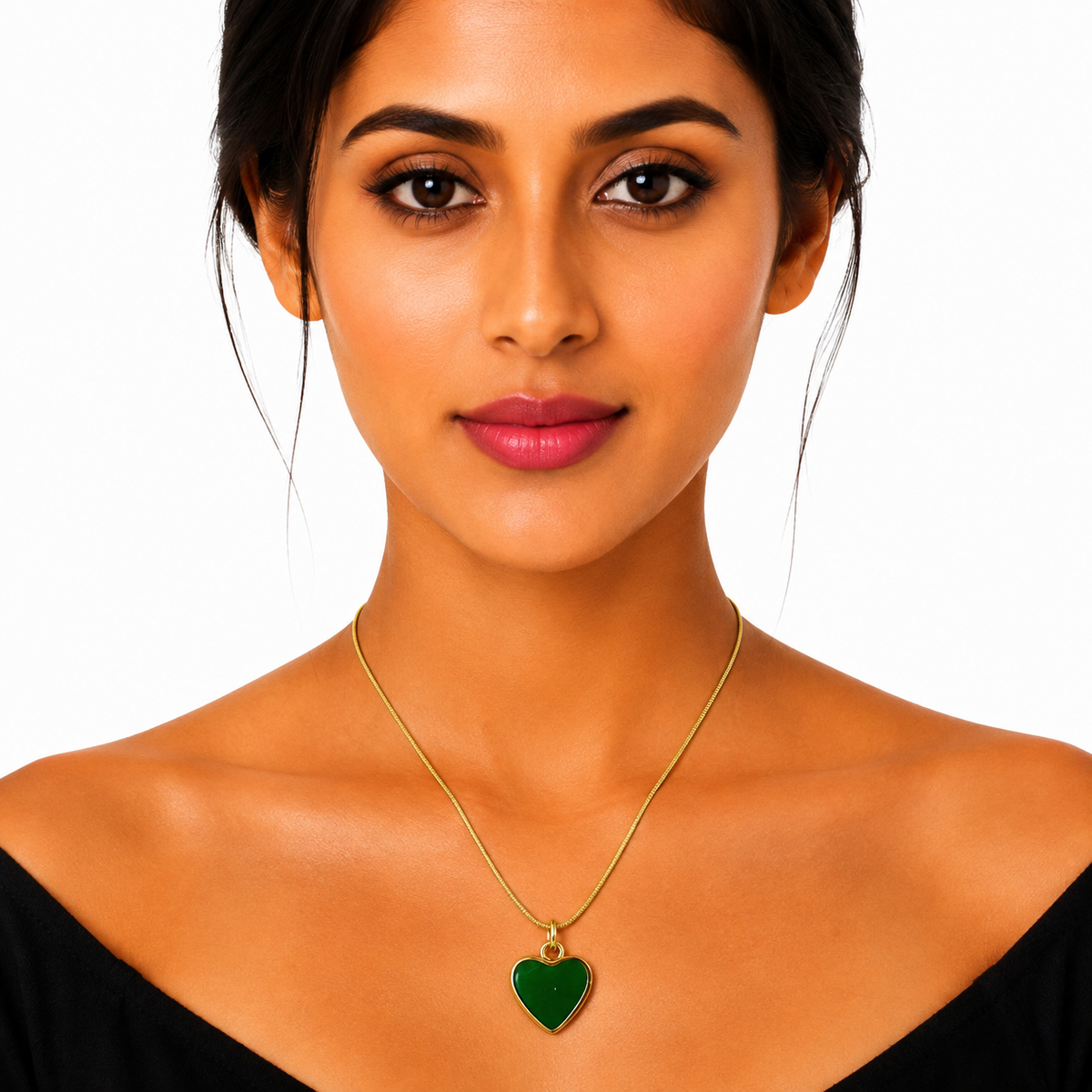 Anti Tarnish Gold Plated Green Heart Pendant Necklace for Women