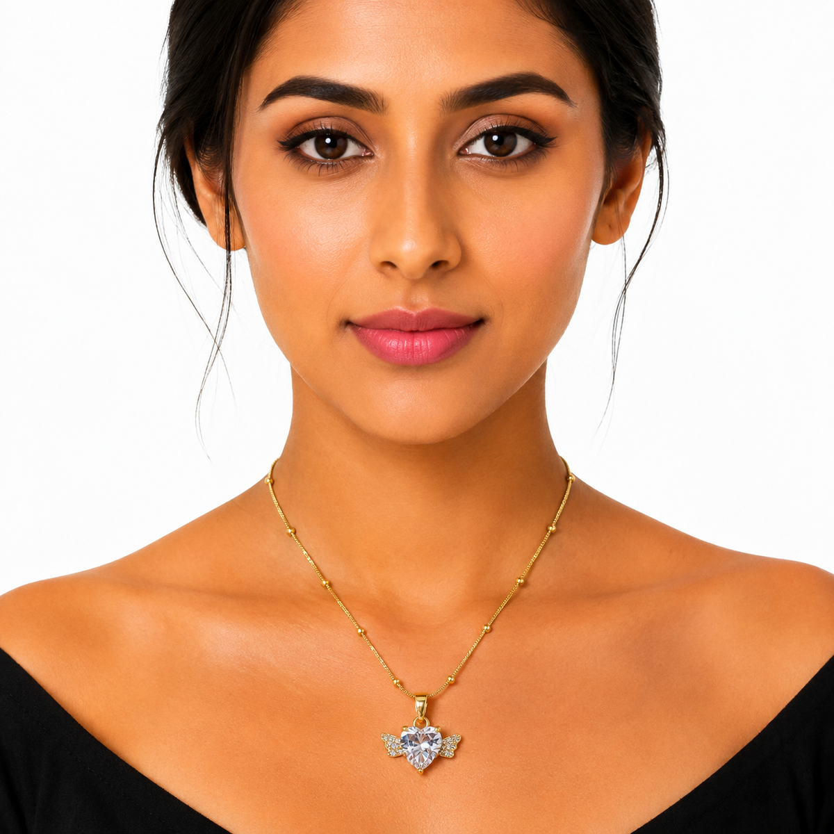 Anti Tarnish Gold Plated Heart Wing Pendant Necklace for Women