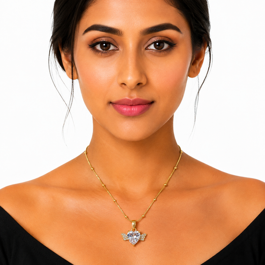 Anti Tarnish Gold Plated Heart Wing Pendant Necklace for Women