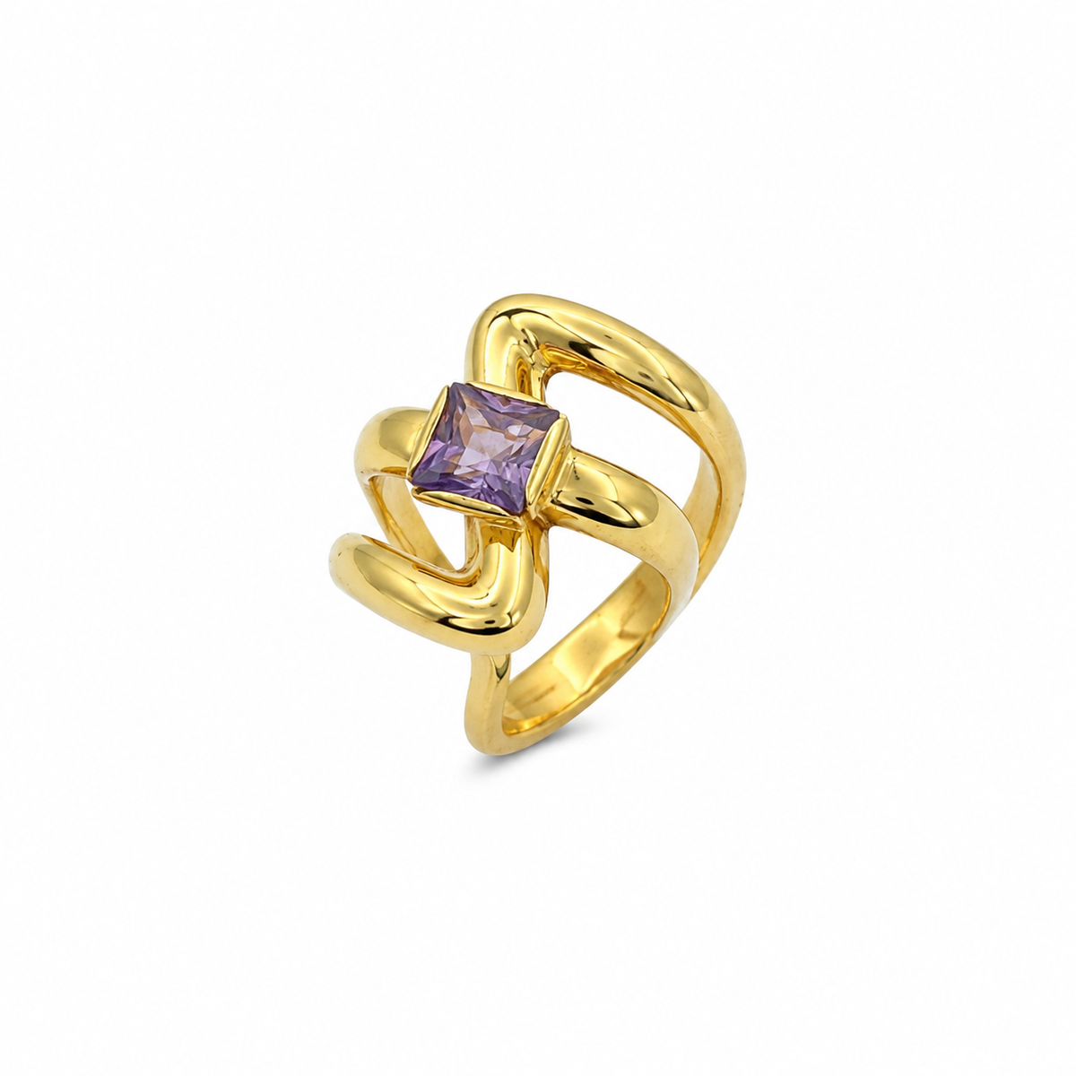 Anti Tarnish Gold Purple Stone Open Band Statement Ring