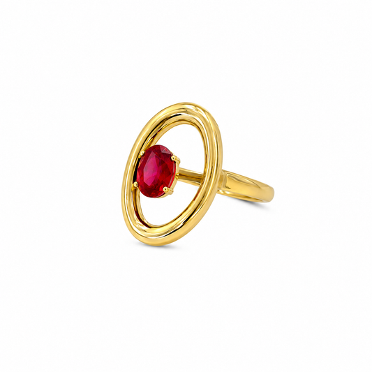 Anti Tarnish Gold Red Gemstone Double Ring Design