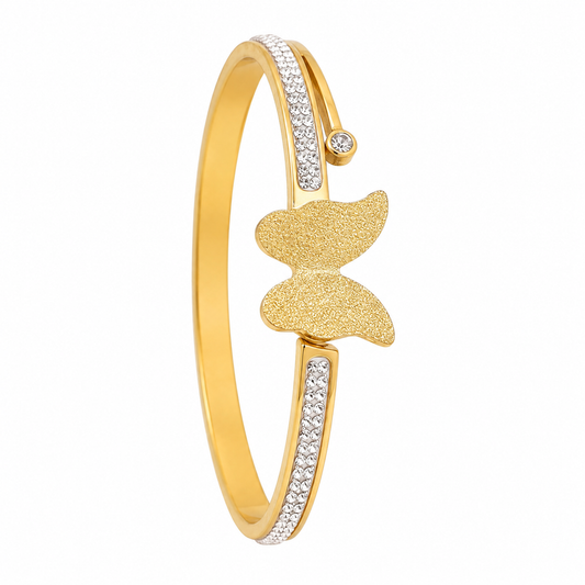 Gold Butterfly Crystal Accent Cuff Bracelet for Women