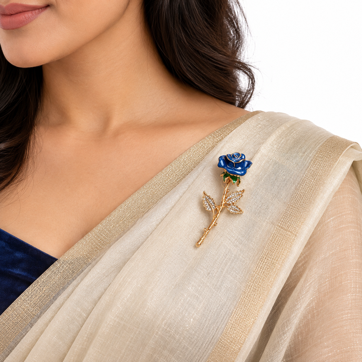 Elegant Blue Rose Crystal Brooch