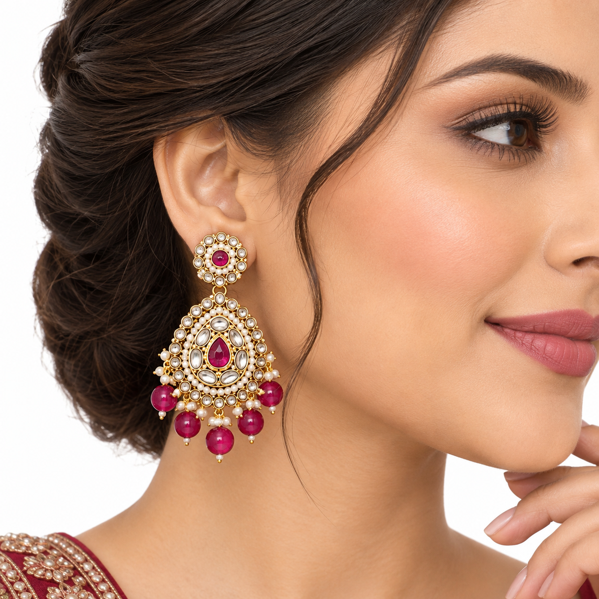 Ruby Pearl Kundan Necklace Set With Matching Tikka
