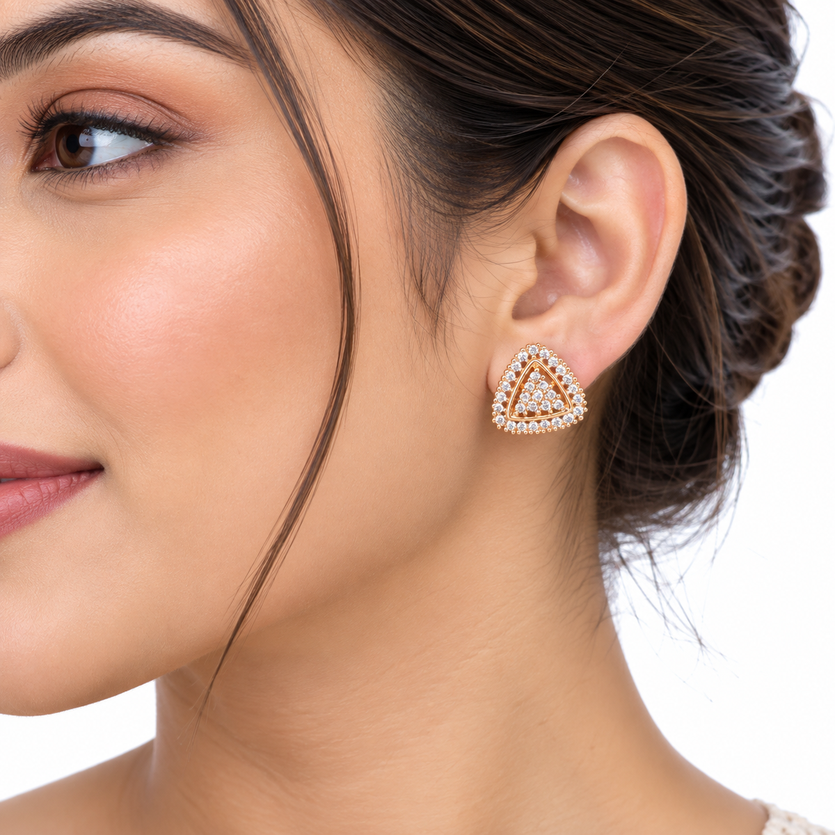 Gold Triangle Crystal Stud Earrings for Women