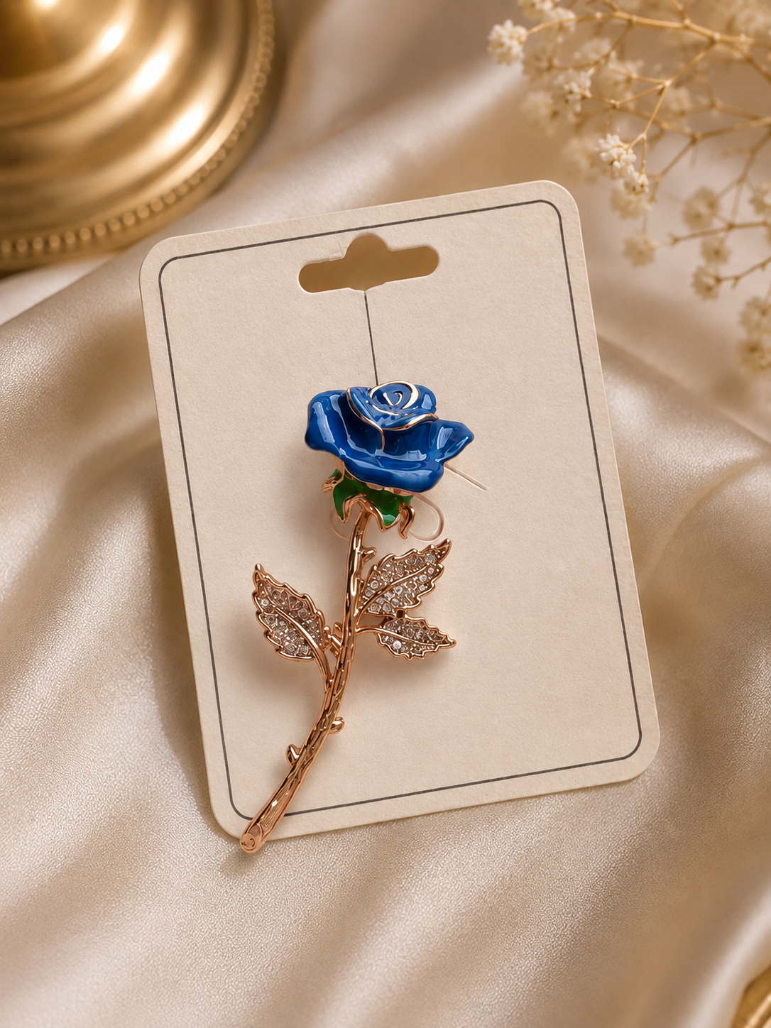 Elegant Blue Rose Crystal Brooch