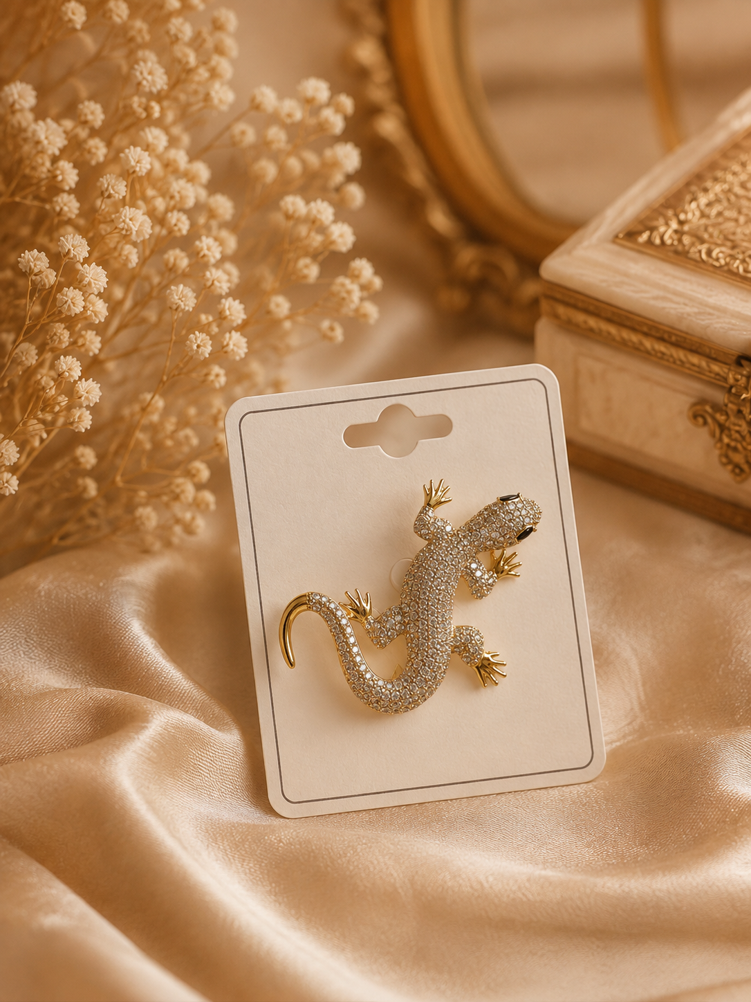 Elegant Gold Lizard Crystal Brooch